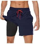 Arcweg Swimming Trunks for Men with Compression Liner 2 in 1 Breathable Swimming Shorts Men Elastic ...