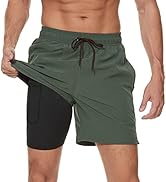 Arcweg Swimming Trunks for Men with Compression Liner 2 in 1 Breathable Swimming Shorts Men Elastic ...