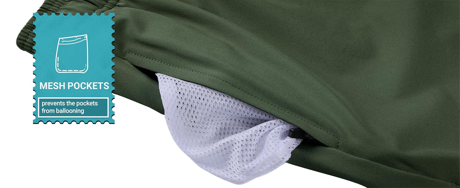 Close-up of a dark green fabric product with a mesh pocket feature. A white mesh material is visible through an opening in the green fabric.